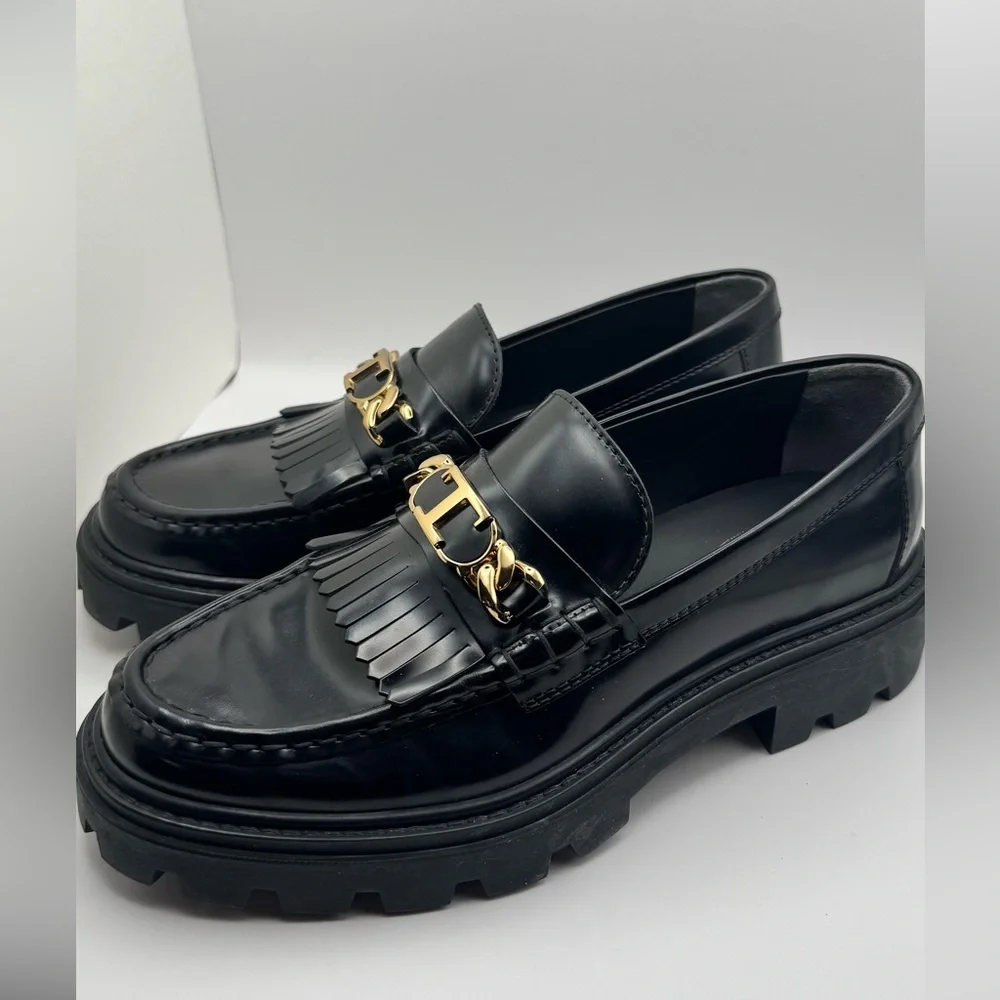 Tod's Fringed Loafers in Black Leather- size 37.5 - Picture 6 of 11